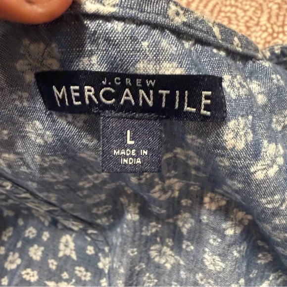 J. Crew Blue Floral Printed Chambray Ruffle Faux-Wrap Dress - Picture 8 of 10